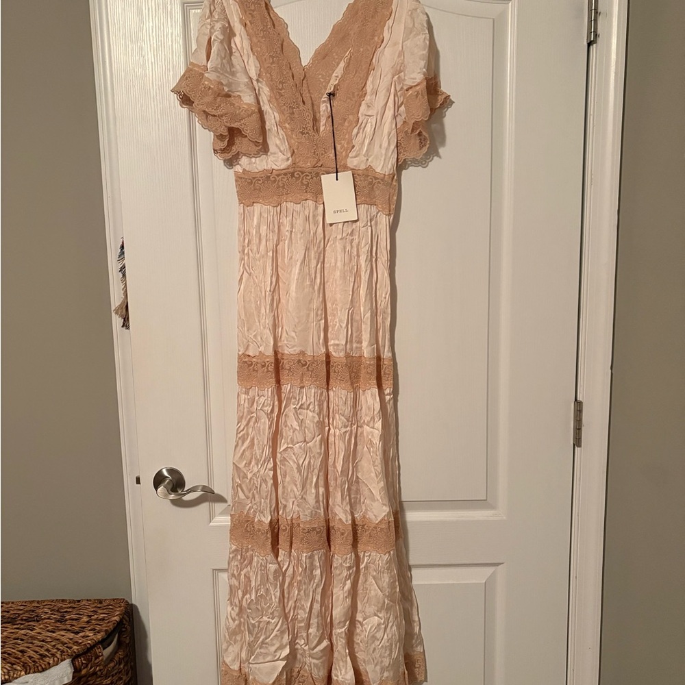 Spell Cream Maxi Dress with Beige Lace Trim - Picture 10 of 10